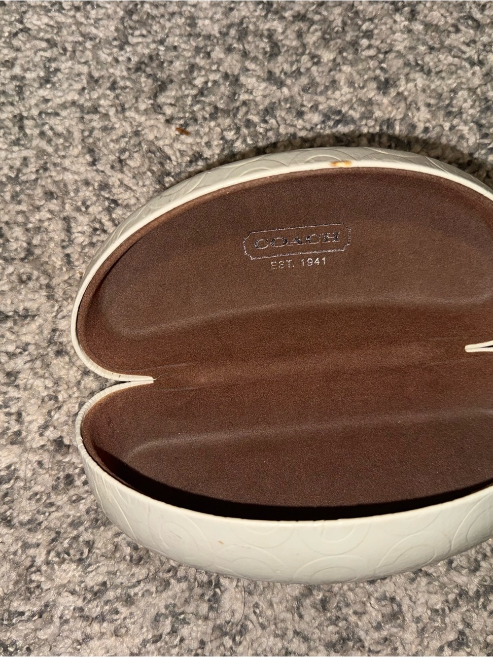 COACH Cream Embossed Leather Eyewear Case with Brown Suede Interior